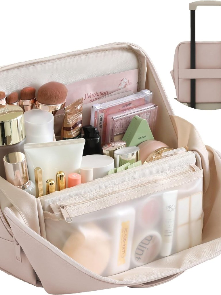 Travel Makeup Bag With Magnetic Fold-Down Flap